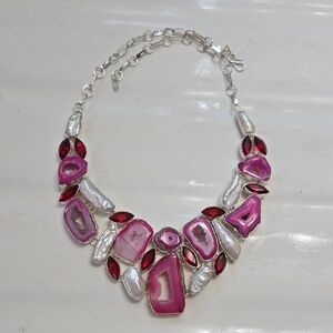 Pink Agate & Freshwater Pearl Statement Necklace